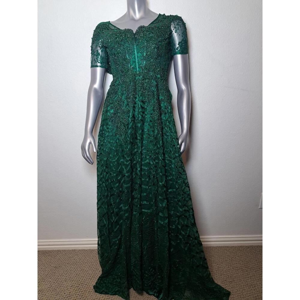 VIENNA PROM creations beaded Green dress Beautifully Hand Made XS